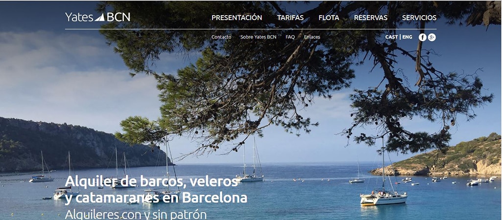 Pantallazo web de Yates Barcelona